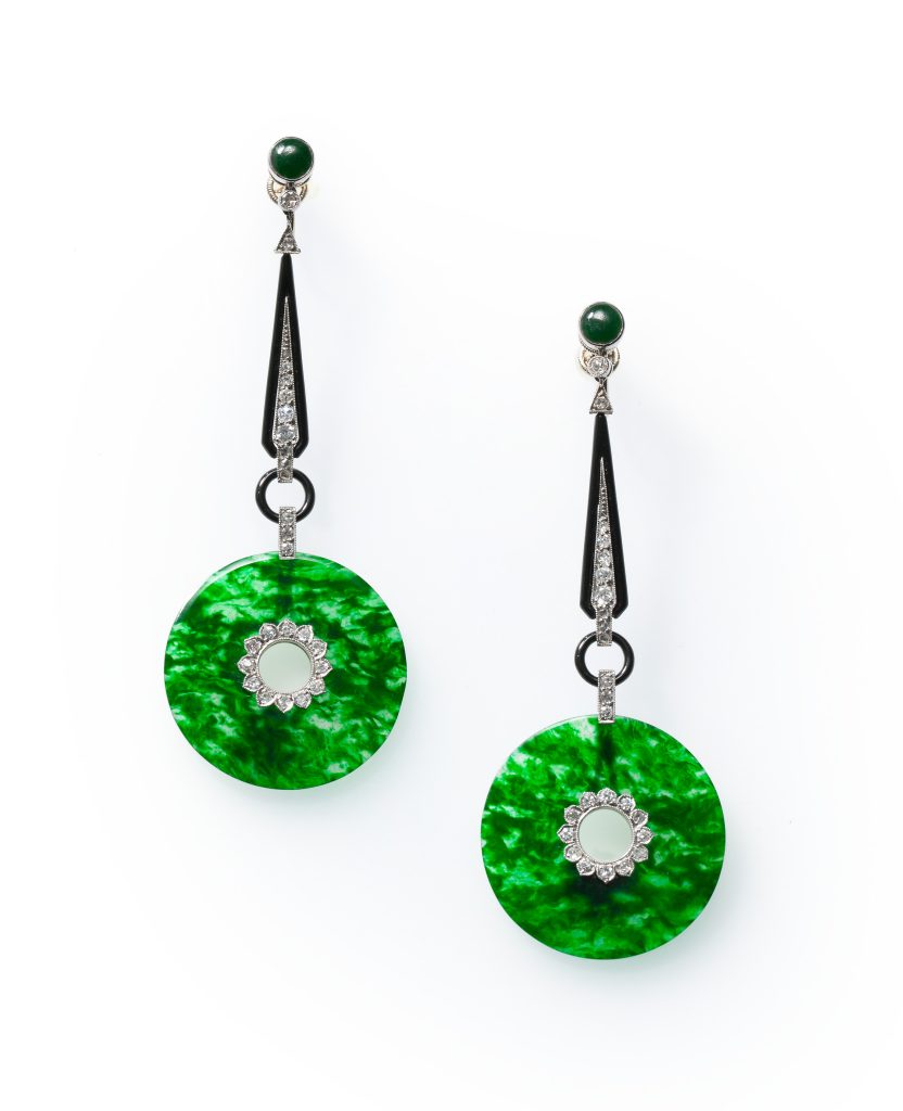 art deco jadeiet diamant emaille oorbellen
