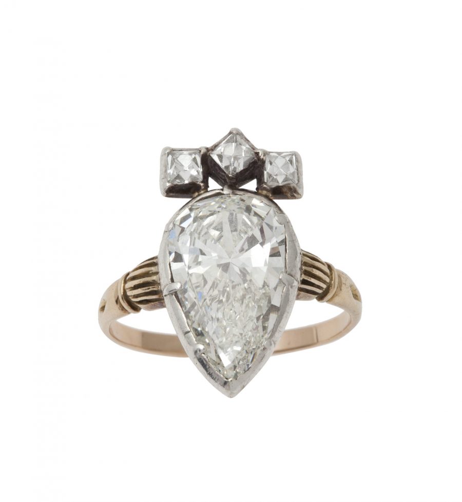 Antieke ring peer briljant diamant ca 1900