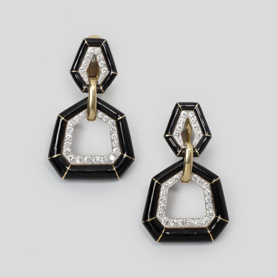 David Webb bamboo enamel diamond earrings