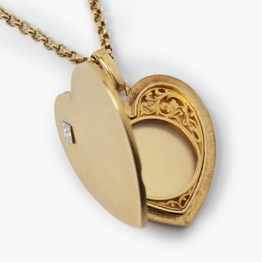 Antiek hanger medaillon hart met antieke ketting