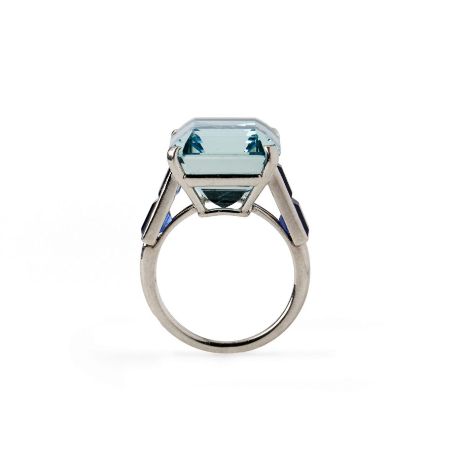 cartier ring aquamarijn en blauw saffier circa 1950