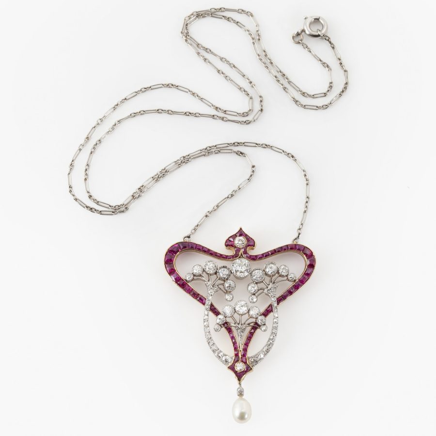 Hanger diamant robijn Belle Epoque Frankrijk ca 1910