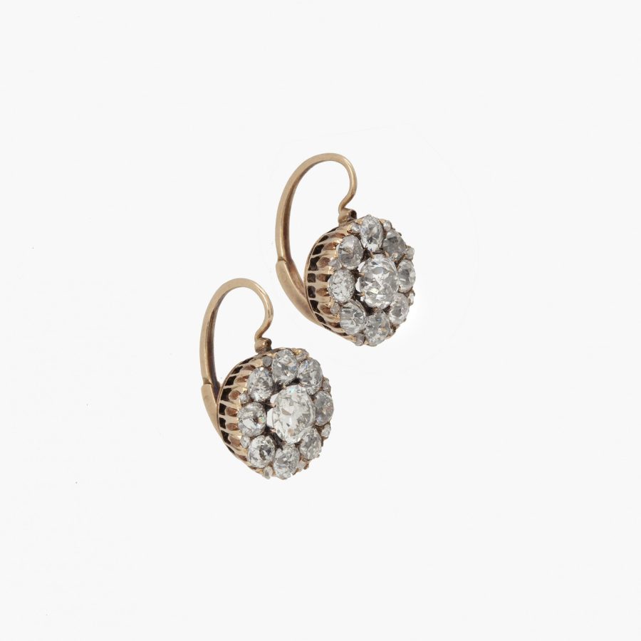 Antieke briljant geslepen diamant entourage oorhangers circa 1880