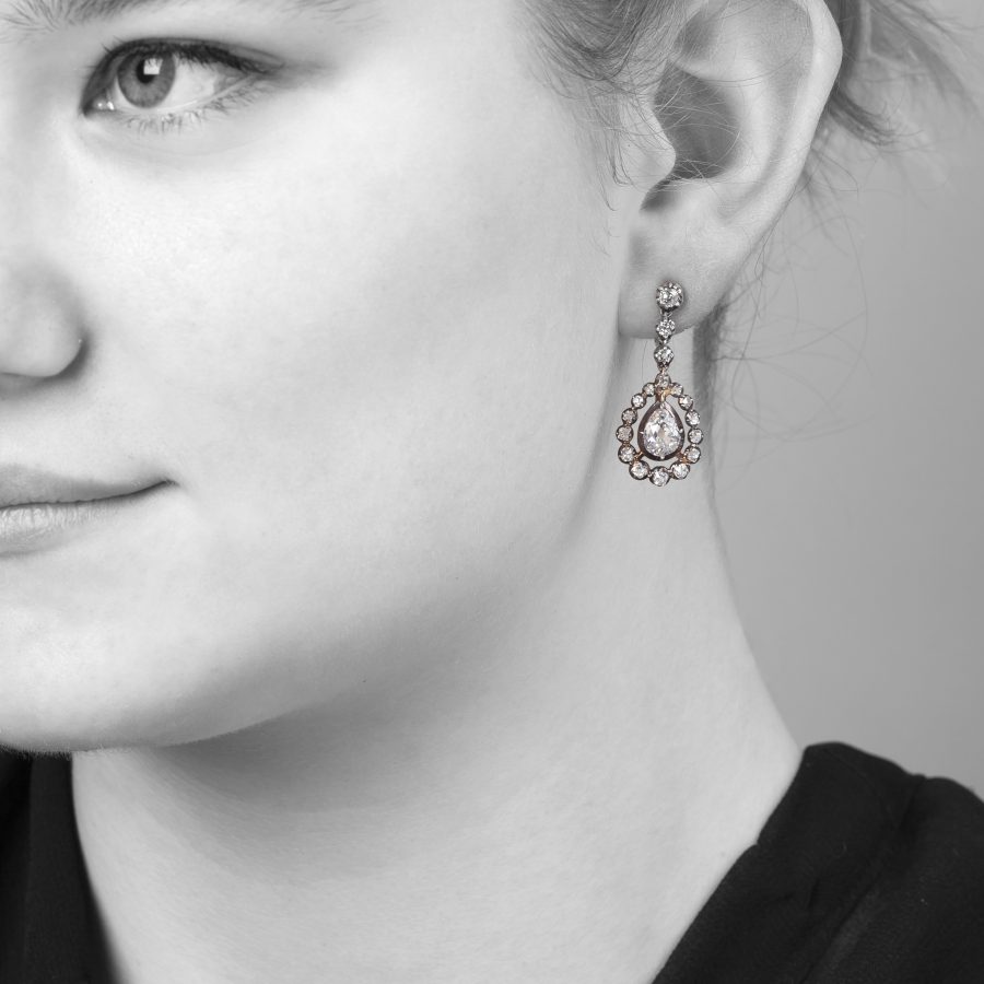 Antiek diamant oorhangers peer geslepen diamanten 2e helft 19e eeuw
