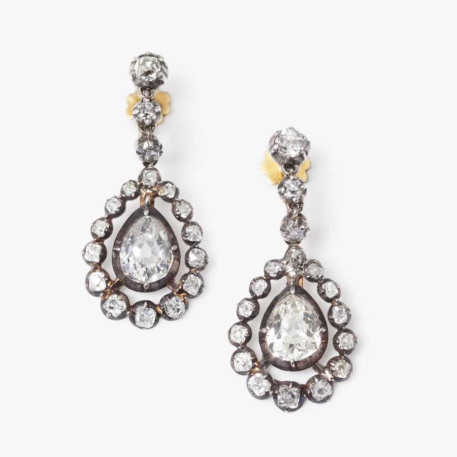 Antiek diamant oorhangers peer geslepen diamanten 2e helft 19e eeuw