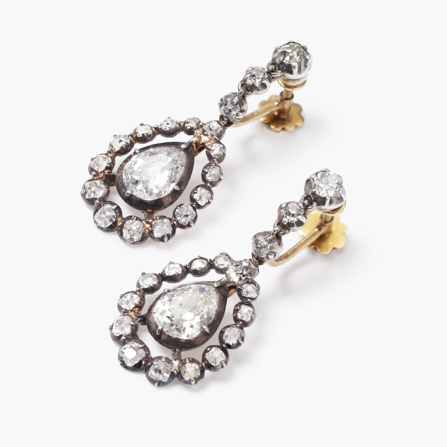 Antiek diamant oorhangers peer geslepen diamanten 2e helft 19e eeuw