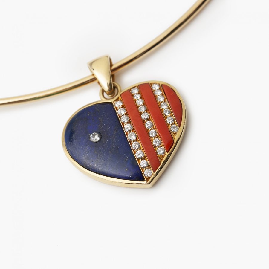 Bulgari geelgouden hart hanger lapis lazuli koraal diamant 1960s