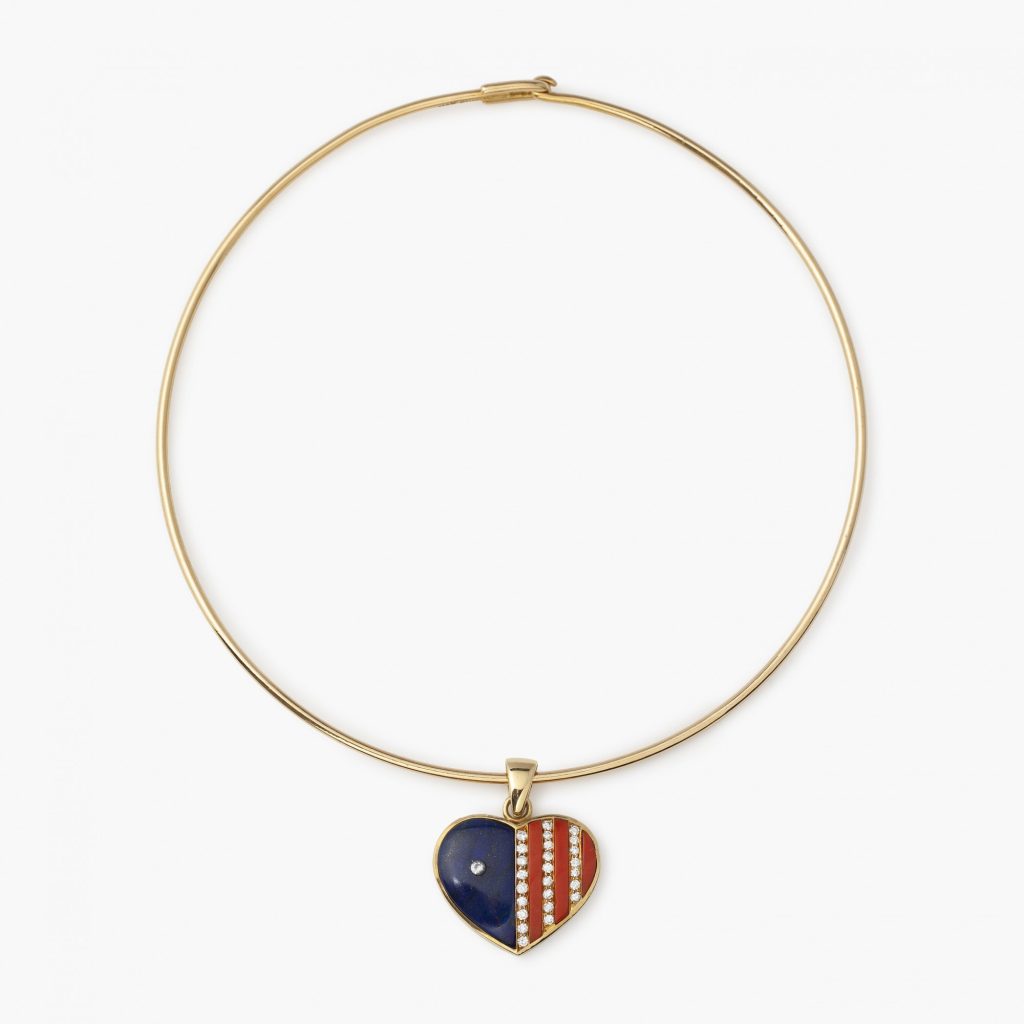Bulgari geelgouden hart hanger lapis lazuli koraal diamant 1960s