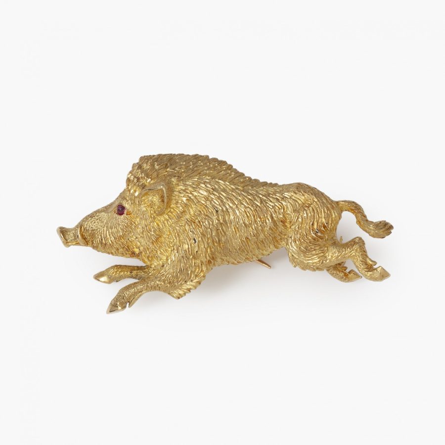 Hermès Parijs geelgouden broche everzwijn ca 1970