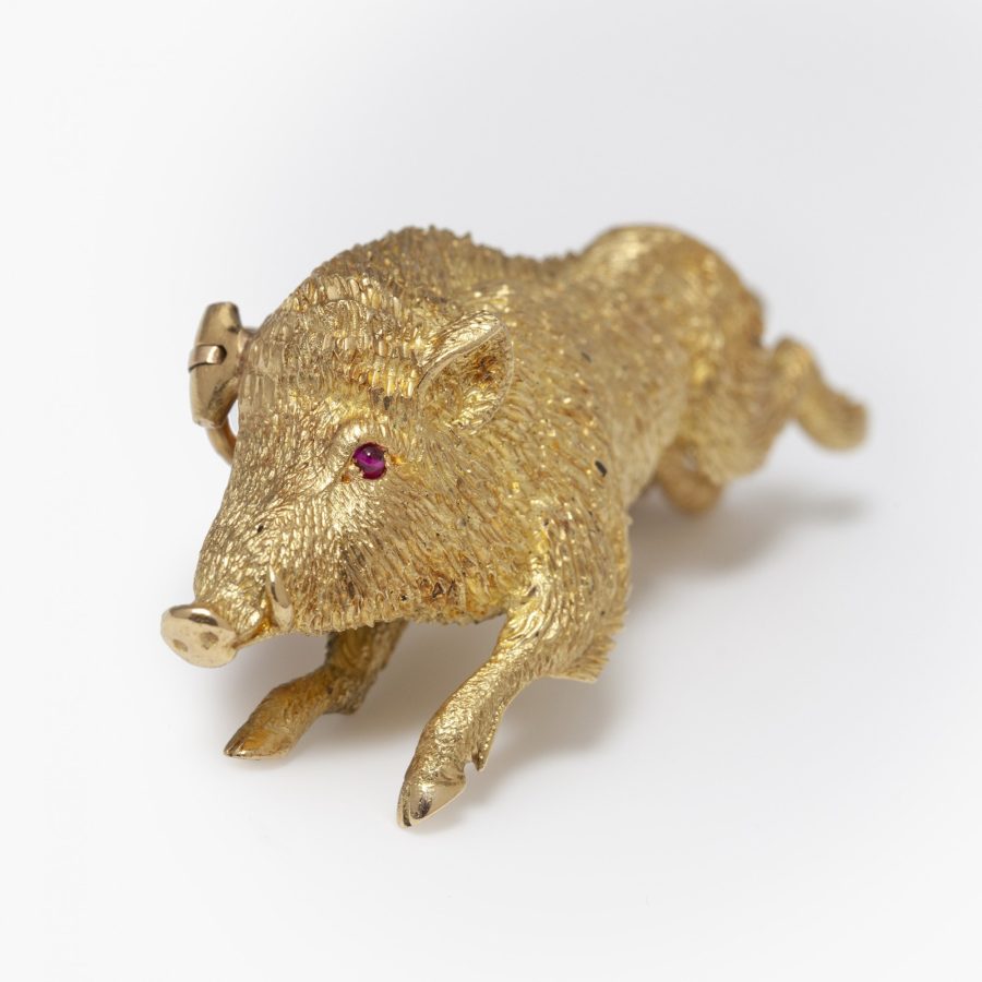 Hermès Parijs geelgouden broche everzwijn ca 1970