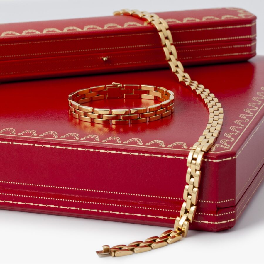 Geelgouden armband en collier Panthère Maillon, gesigneerd Cartier, Parijs