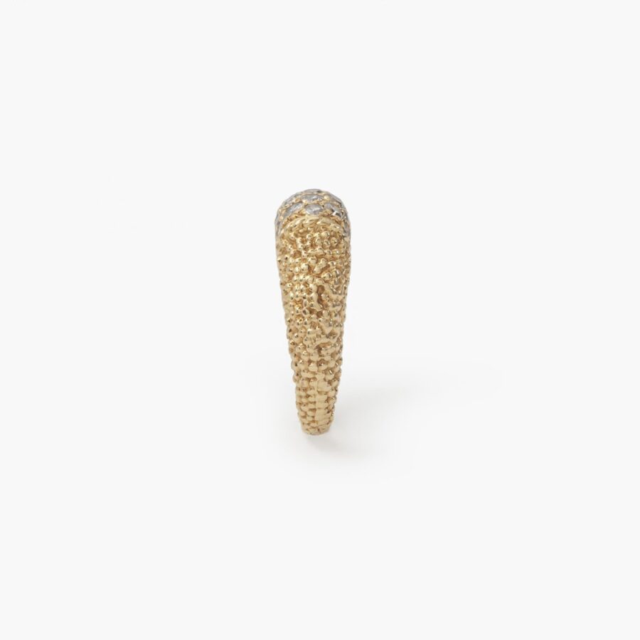 Een achttien karaat geelgouden bolle ring “Philippine”, met geëtste textuur. Gesigneerd Van Cleef & Arpels, Parijs, gedateerd 1969 en genummerd.