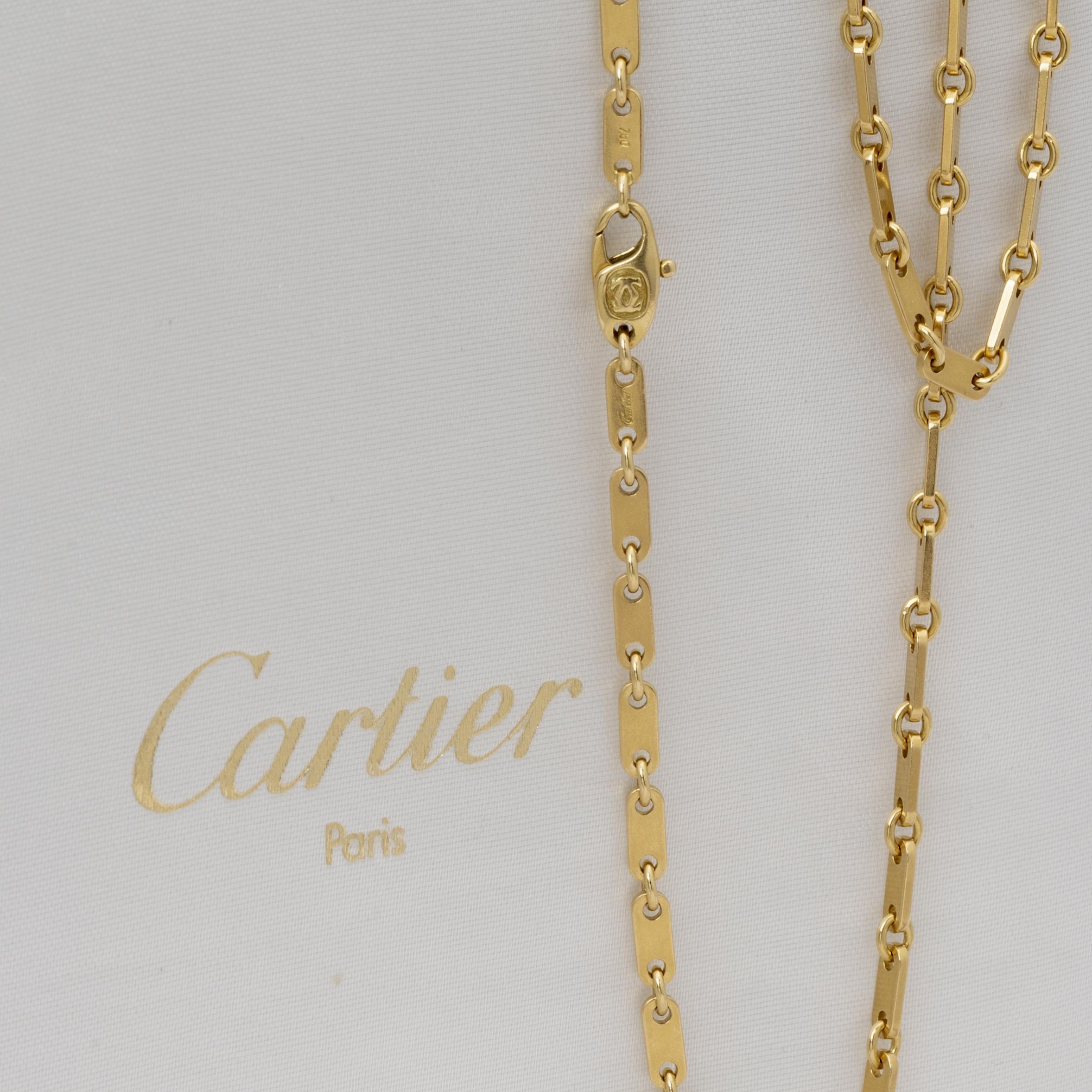 Een achttien karaat geelgouden collier ‘Fidelity’. Gesigneerd Cartier, vervaardigd omstreeks 1990 en genummerd. Met origineel etui.