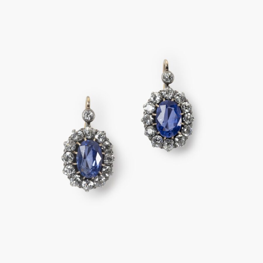 Antieke oorbellen saffier diamant